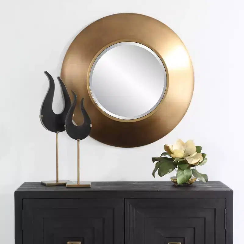 Antique Gold Round Wall Mirror, Single, 29.5