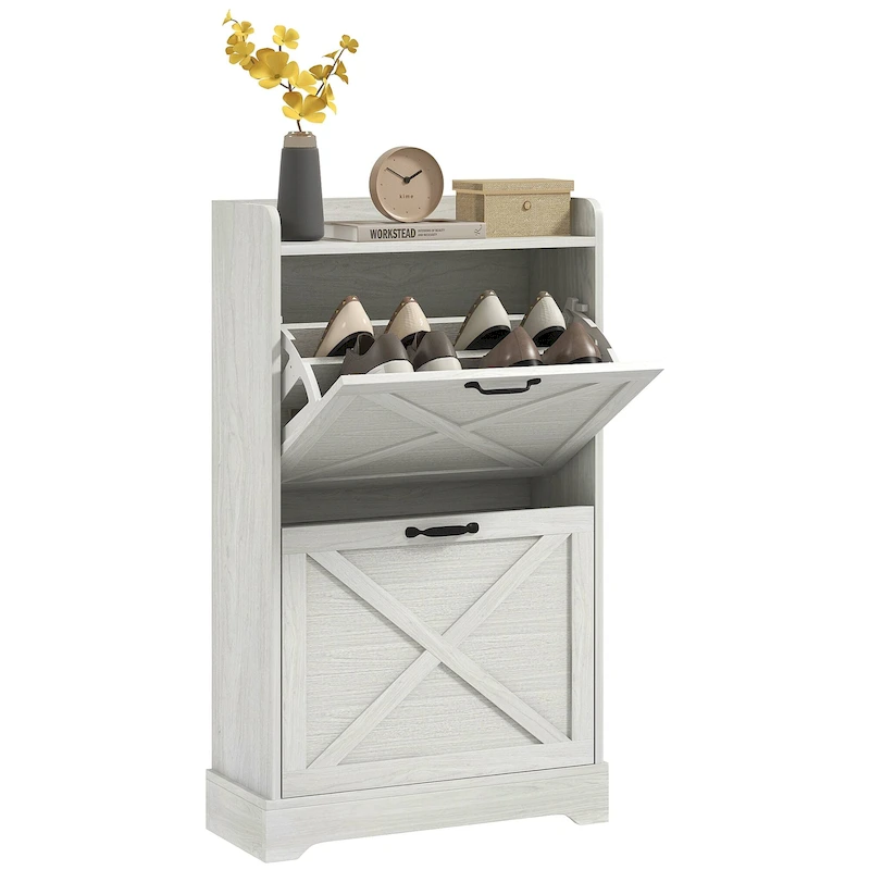 Oak Shoe Cabinet with 2 Sliding Doors