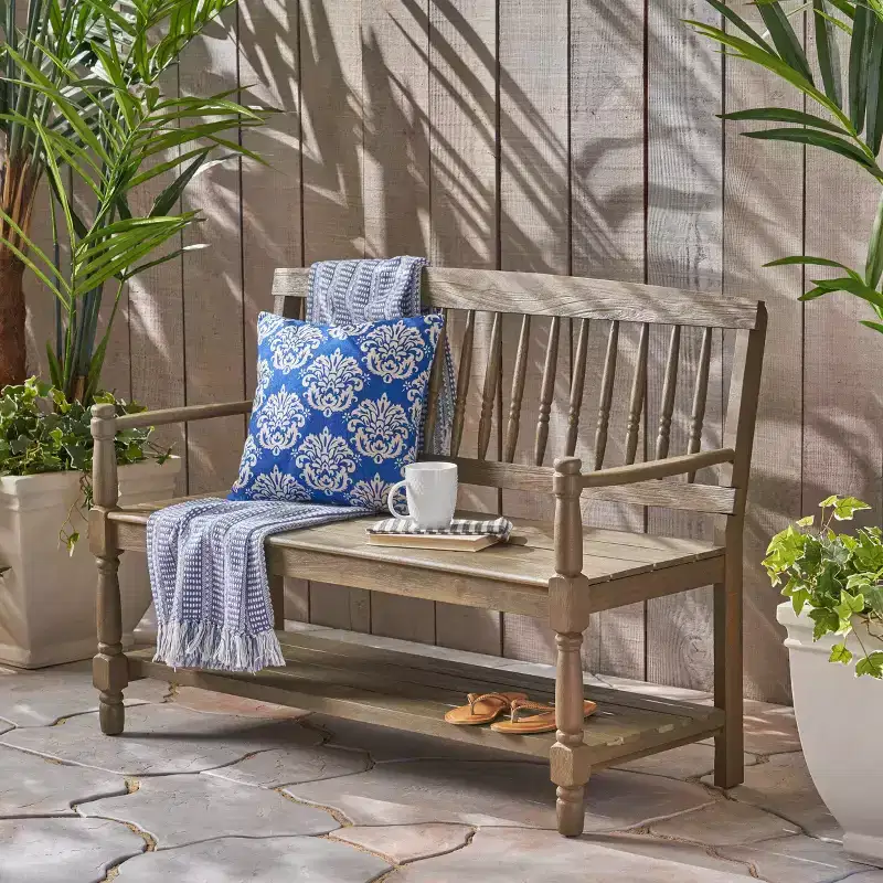 Christopher Knight Home Kuhn Outdoor Acacia Wood Bench with Shelf