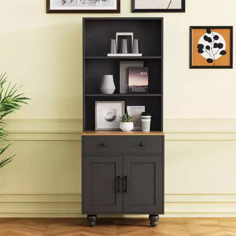 Farmhouse Wood Gourd-Shaped Legs Storage Cabinet with Adjustable Shelves