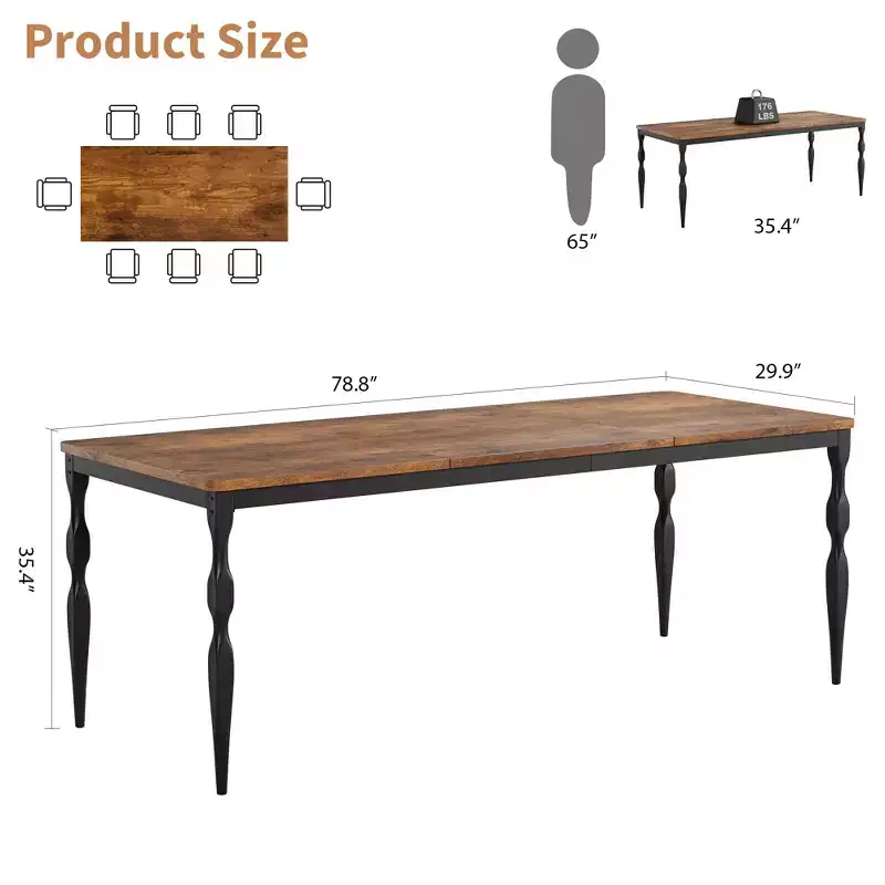 Rectangular Dining Table for 6, 78.8'' Rustic Farmhouse Kitchen Table with Large Tabletop for Party Big Family(Not Included Chairs)