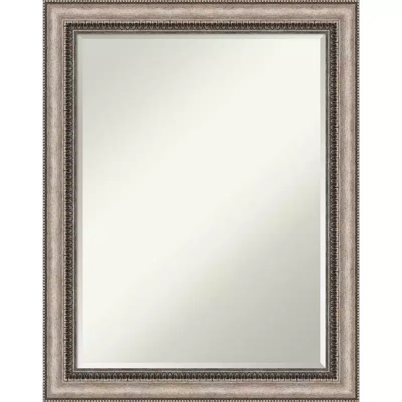 Amanti Art Lyla Ornate Silver Petite Bevel Bathroom Wall Mirror 28.25 x 22.25 in.