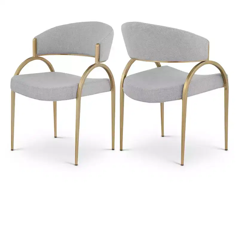 Meridian Furniture,Privet Linen Textured Fabric Dining Chair, Set of 2