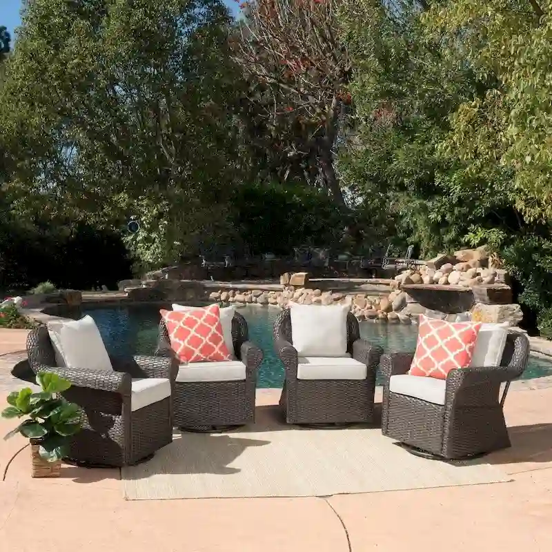 Amaya Outdoor Wicker Swivel Rocking Chair with Cushion (Set of 4) by Christopher Knight Home