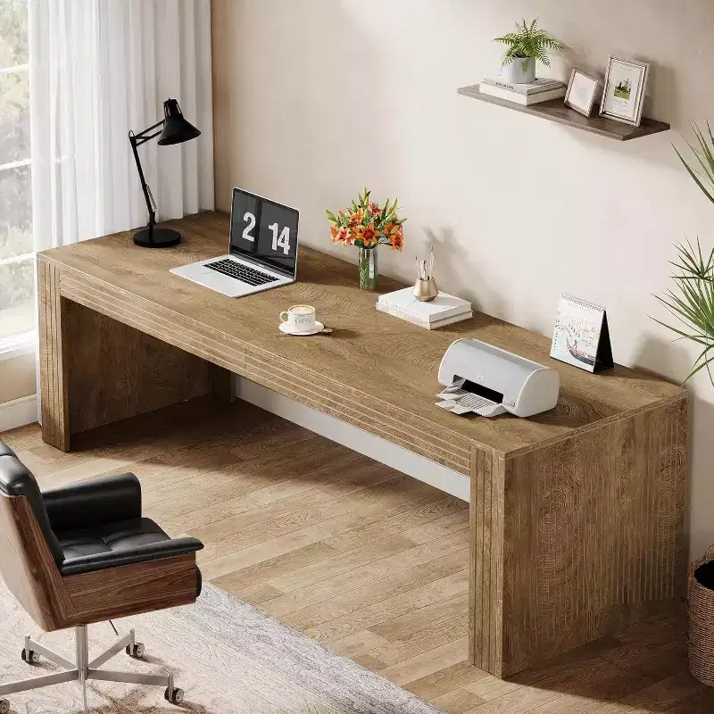 Lantine 79-Inch Extra Long Desk, Two Person Double Desk for Home Office, Wooden Long Computer Desk Writing Table for Office, Vintage Brown