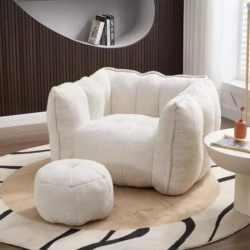 Okak Chenille Bean Bag Chair with Ottoman,Square Armrest Lounger Beanbag Chair & Footstool Set,High-Resilience Foam Couch for Living Room