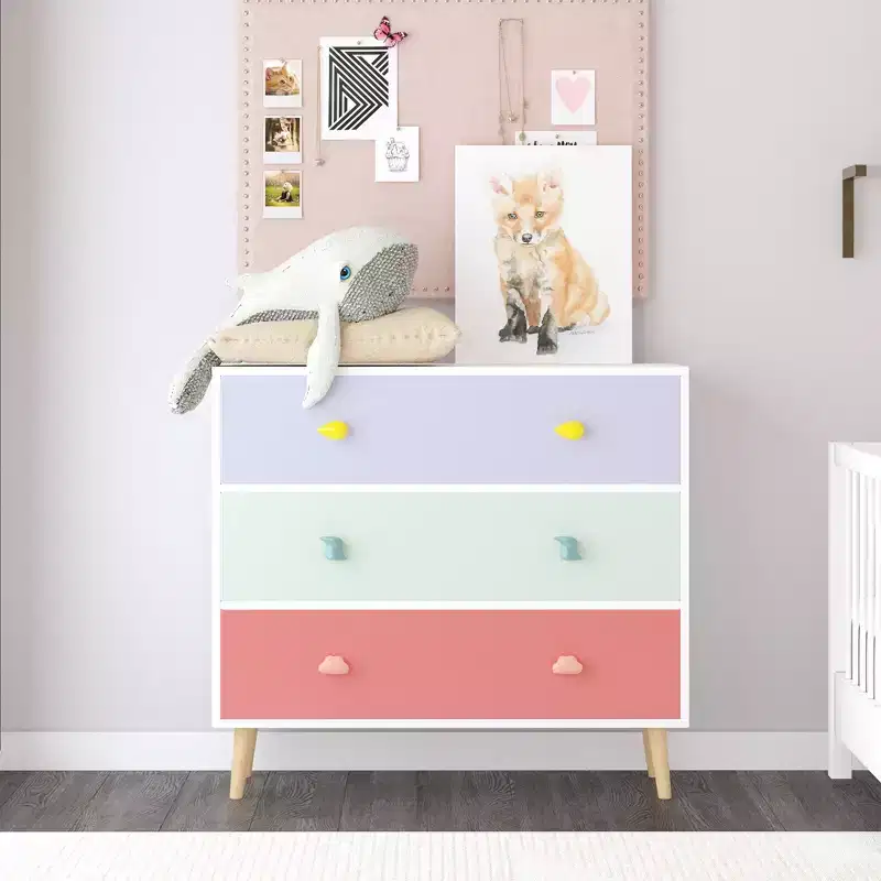 Kids 3-Drawer Dresser with Scalloped Edge - Nightstand for Nursery, Toddler Room, Bedroom