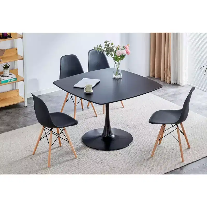 42.1-inch Mid-Century Dining Table with Round MDF Table Top, for 4-6 People, Also Functions as Coffee Table