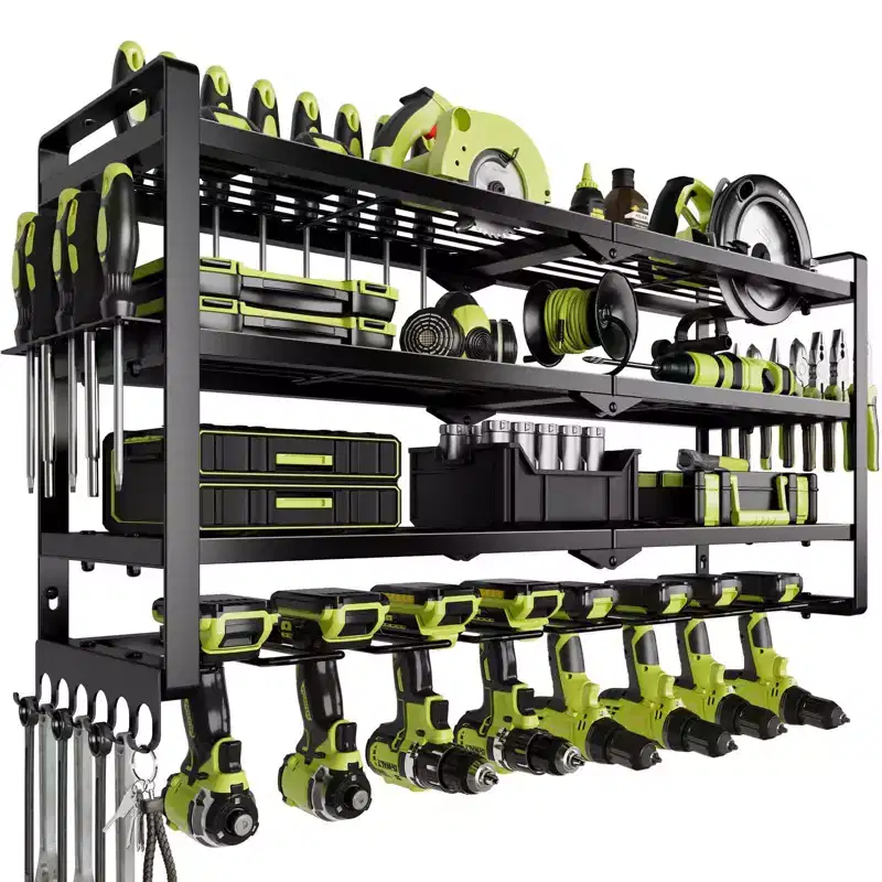 Hausource 4 Layer Power Tool Organizer with 8 Drill Holder Tool Storage Rack Gift for Men