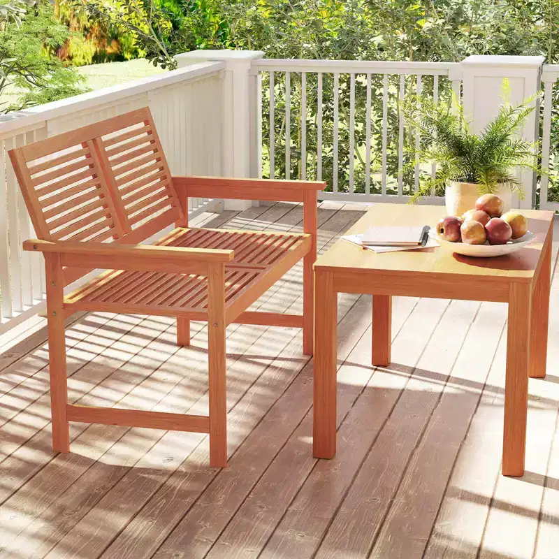 Costway 2-Person Patio Bench with Slatted Backrest and Seat Garden Loveseat Chair Furniture