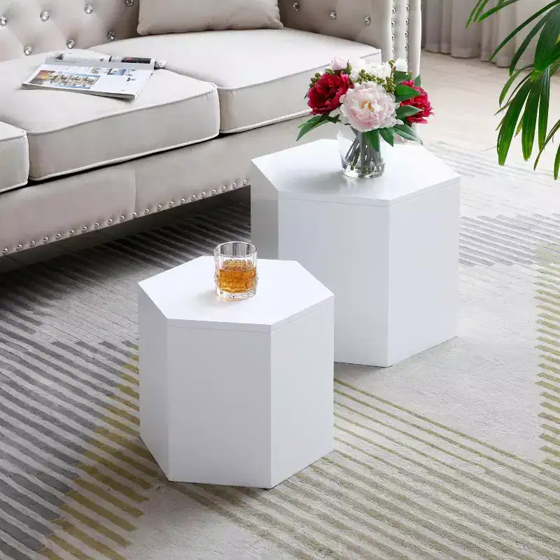 Okak Round Nesting Coffee Table Set of 2, Modern End Side Tables for Living Room/Office, Space-Saving Balcony Yard