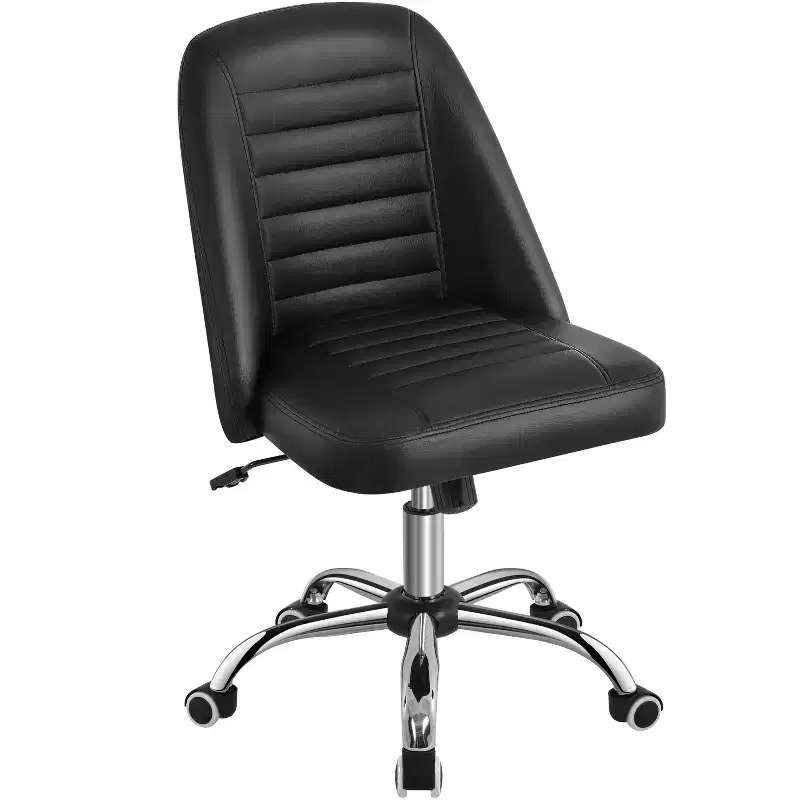 Faux Leather Mid Back Home Office Desk Chair with Chrome-plated Metal Base