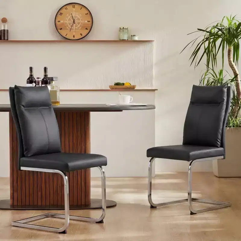 GDFStudio Olaf Modern Faux Leather Dining Chair with C-Shaped Chrome Base (Set of 2)