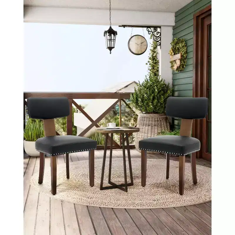 Modern Leather Dining Chairs Set of 2  Upholstered Curved Backrest, Hardwood Frame & Nailhead Trim, 265lb Capacity