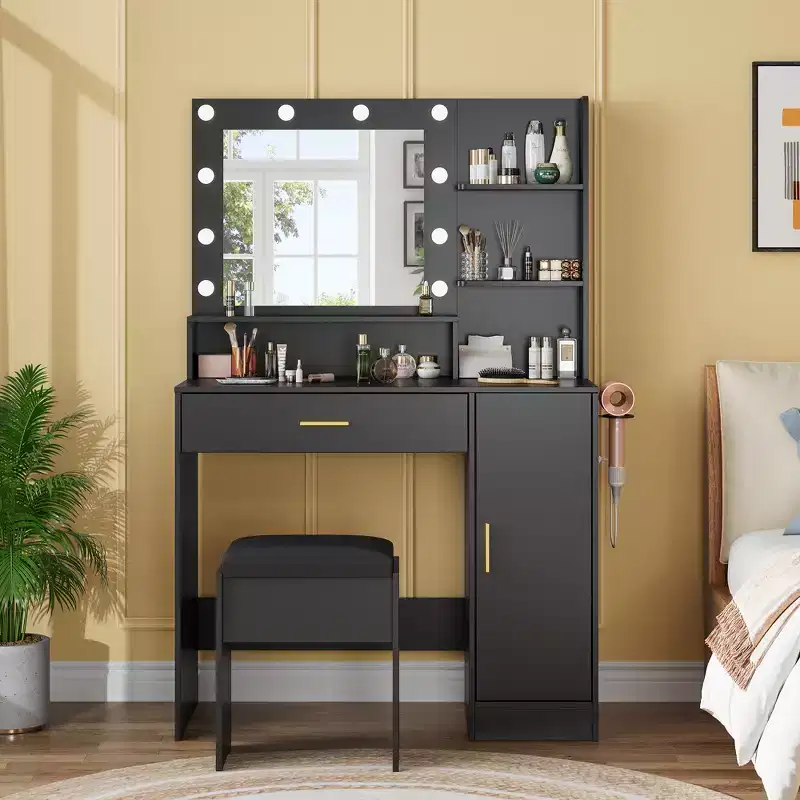 Makeup Vanity Desk Set with Stool , Compact Dressing Table Set for Bedrooms