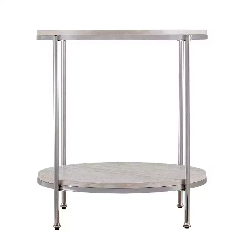 Silas Round Faux Stone End Table - Charcoal - SEI