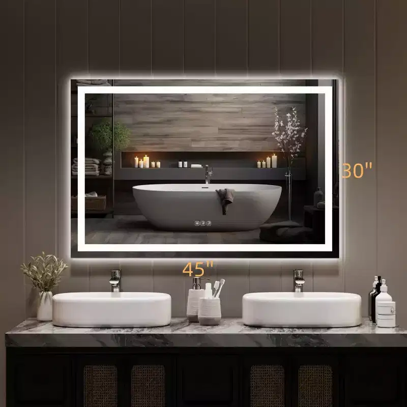 GustoWave Large Led Bathroom Mirror with Memory, Anti-Fog, Shatter-Proof, Lighted Bathroom Vanity Mirror for Wall