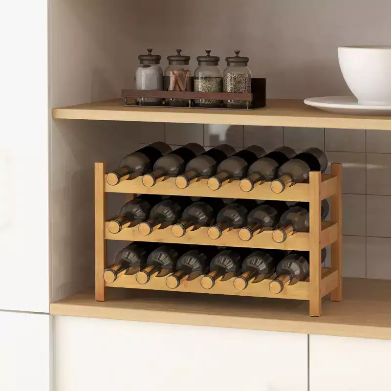 Costway 3 Tier 18 Bottle Drinks Storage Cabinet Shelf Bamboo Drinks Rack for Drinks Lovers