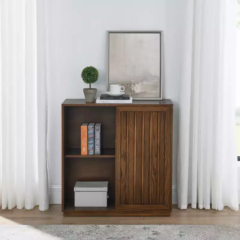 GDFStudio Guill Mid-Century Wood Grain Sideboard with 2 Sliding Door