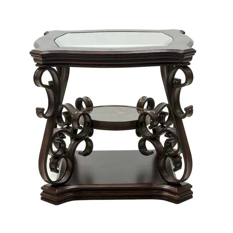 Traditional Tempered Glass Top Table Set with Coffee Table, Console Table, End Table, and Retro Metal Legs