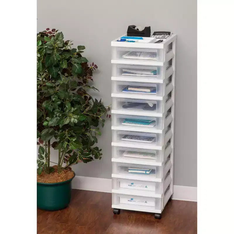 IRIS USA Craft Plastic Organizers and Storage, Rolling Storage Cart for Classroom Supplies, White/Clear