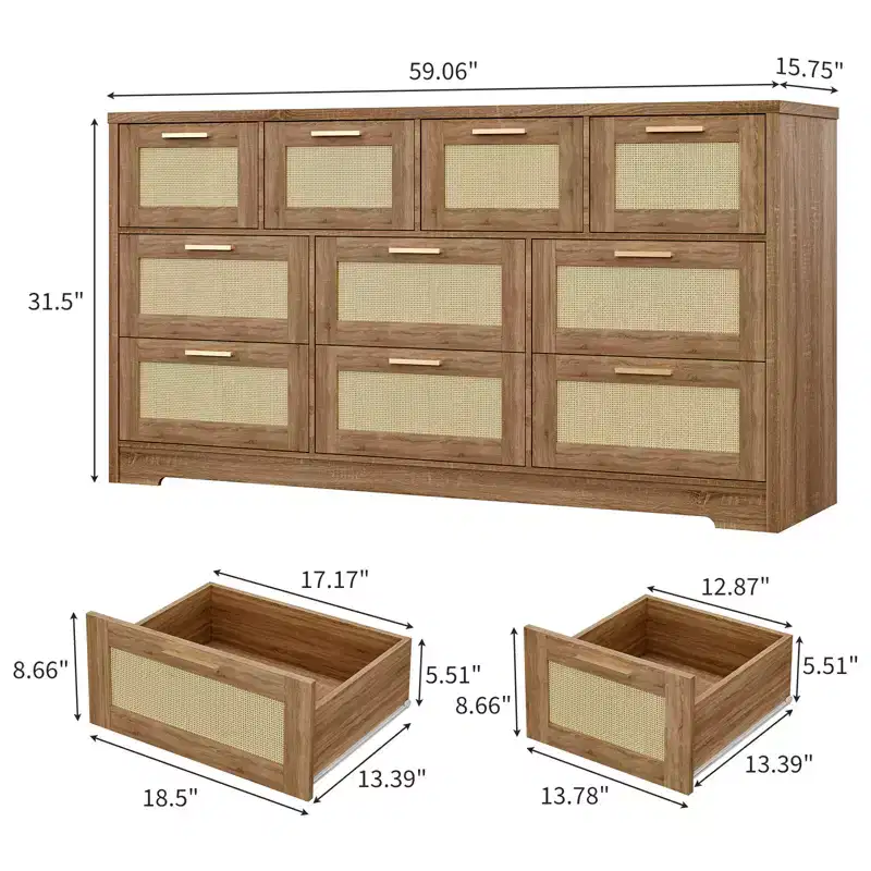 10 Drawers Dresser, Wooden Storage Organizer with Anti-tipping Device, for Living Room, Hallway, Entryway