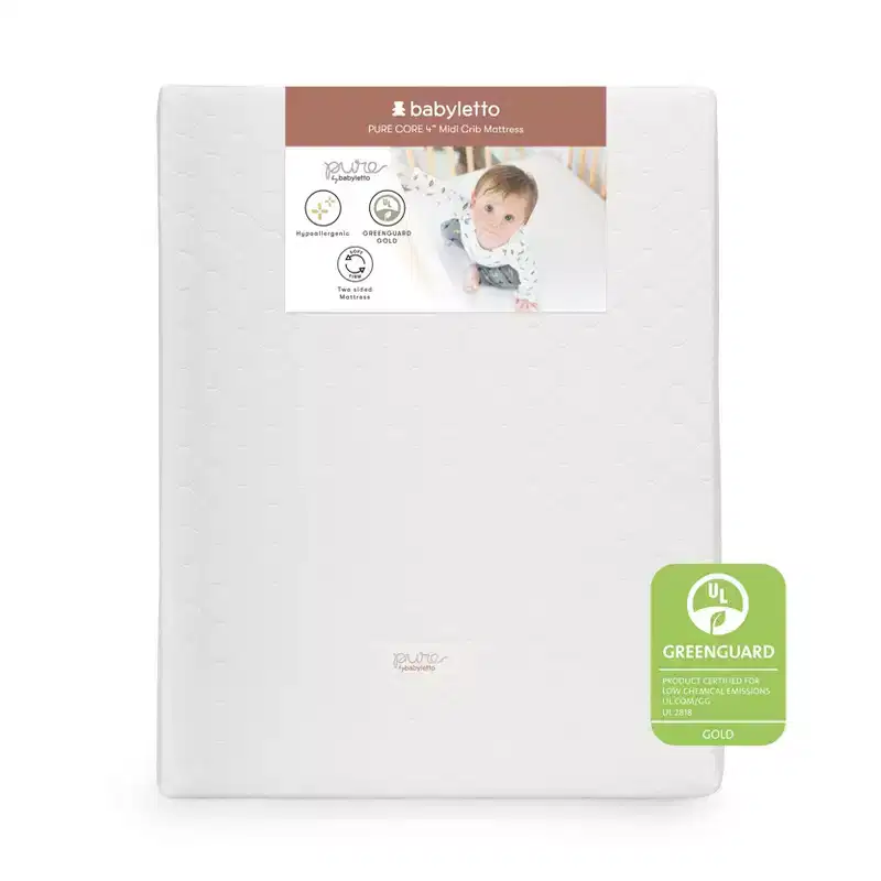 4" Midi Crib Mattress with Hybrid Quilted Waterproof Cover: Medium Firm, 100% Organic Cotton, Breathable, Foam
