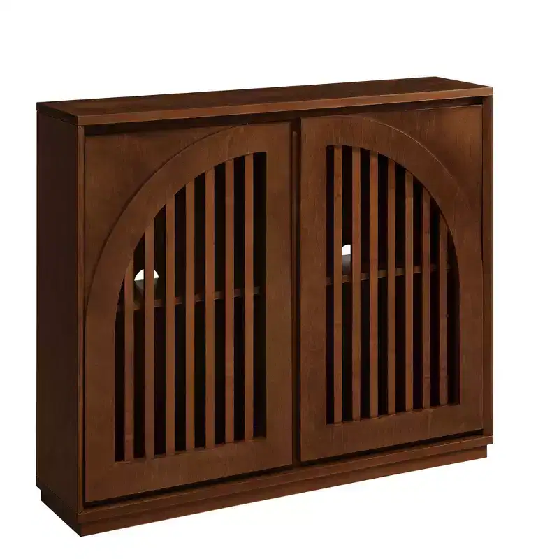 Solid Wood & MDF Storage Cabinet with Dual Slatted Doors for Entryway, Living Room Brown