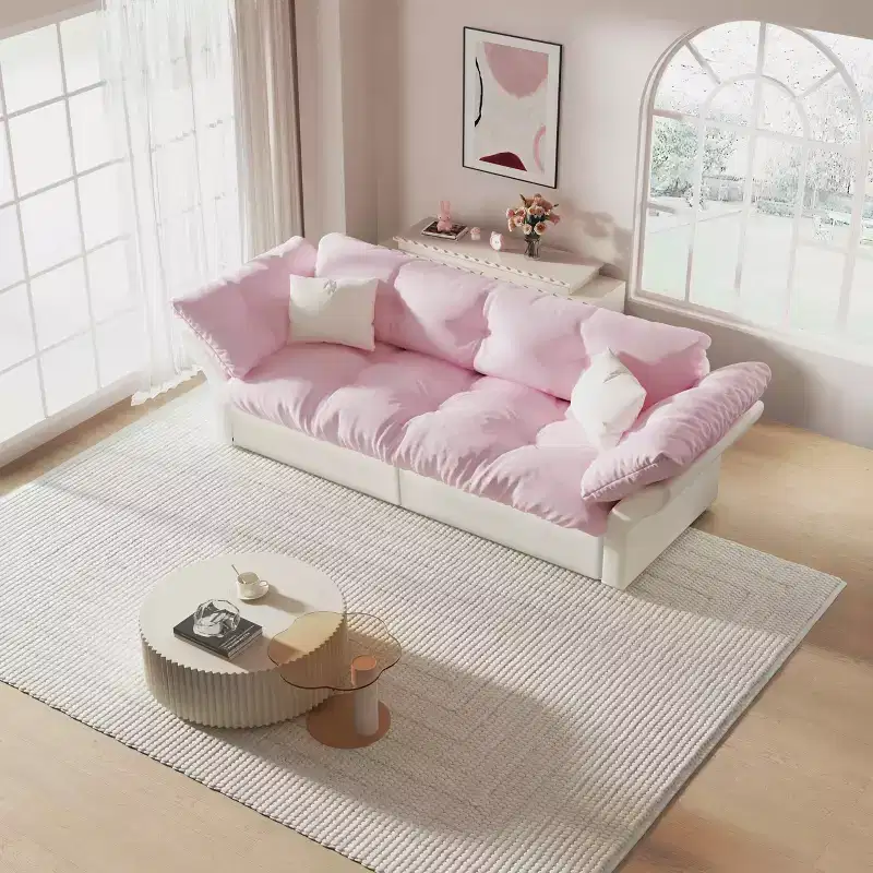 Pink Velvet 3-in-1 Convertible Sofa Bed, Seats 2