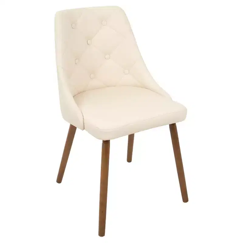 Giovanni Mid Century Modern Dining Chair Cream - Lumisource: Upholstered, Walnut Finish, Faux Leather