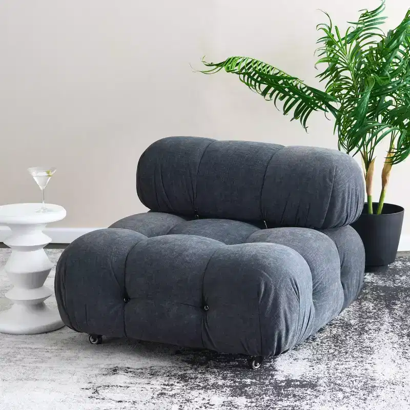 Upholstered Accent Chair with Removable Cushions and Casters – Steel Frame