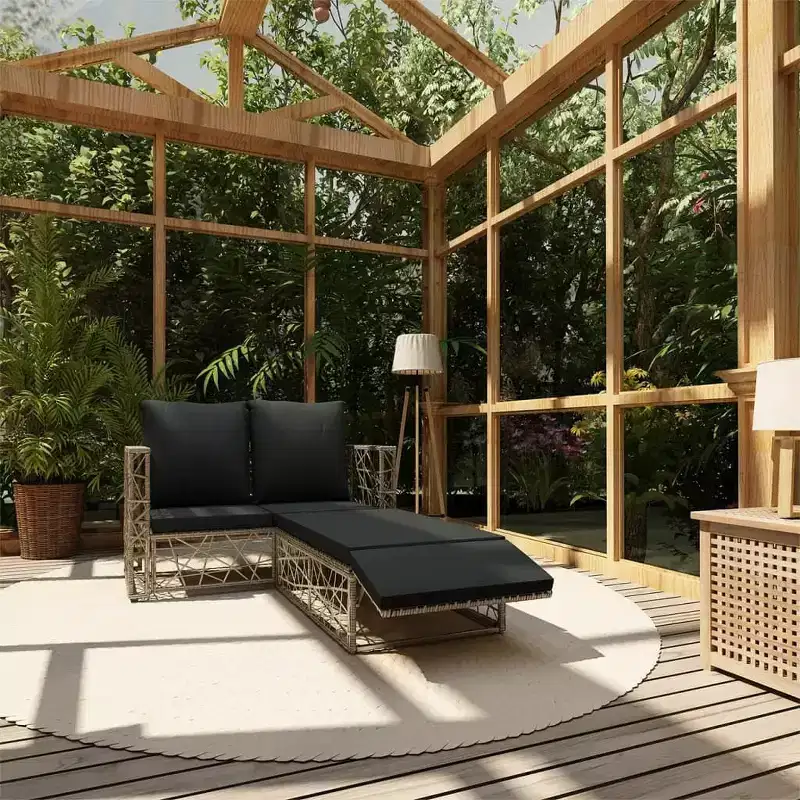 vidaXL Garden Lounge Set Grey PE Rattan, Powder-Coated Steel Medium