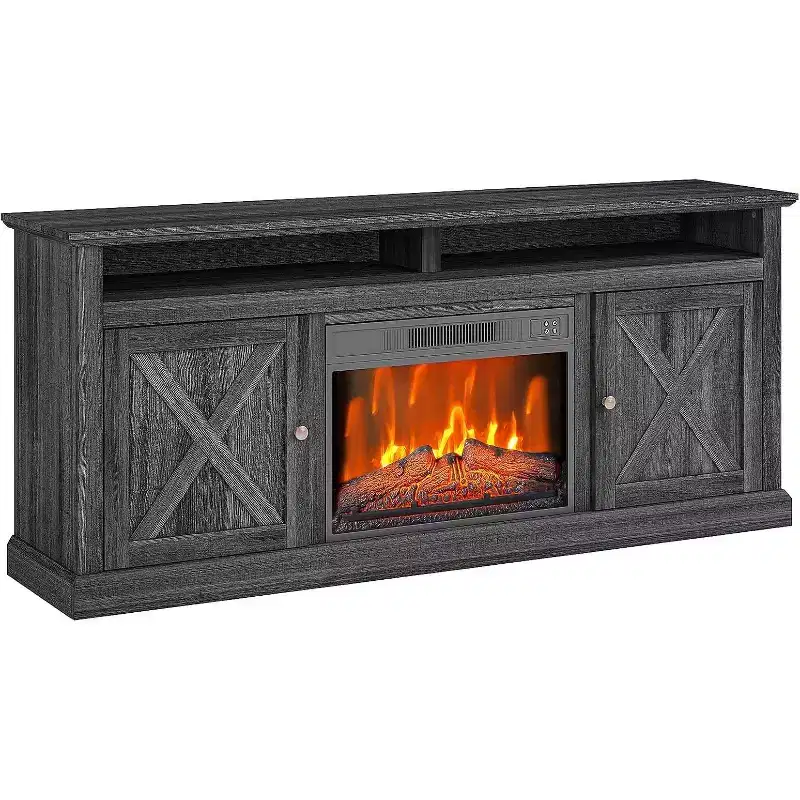 Fireplace Tv Stand for Tvs Up to 67 with 23 Insert Fireplace,Farmhouse 67 Fireplace Entertainment Center with Adjustable Color,Storage Cabinets