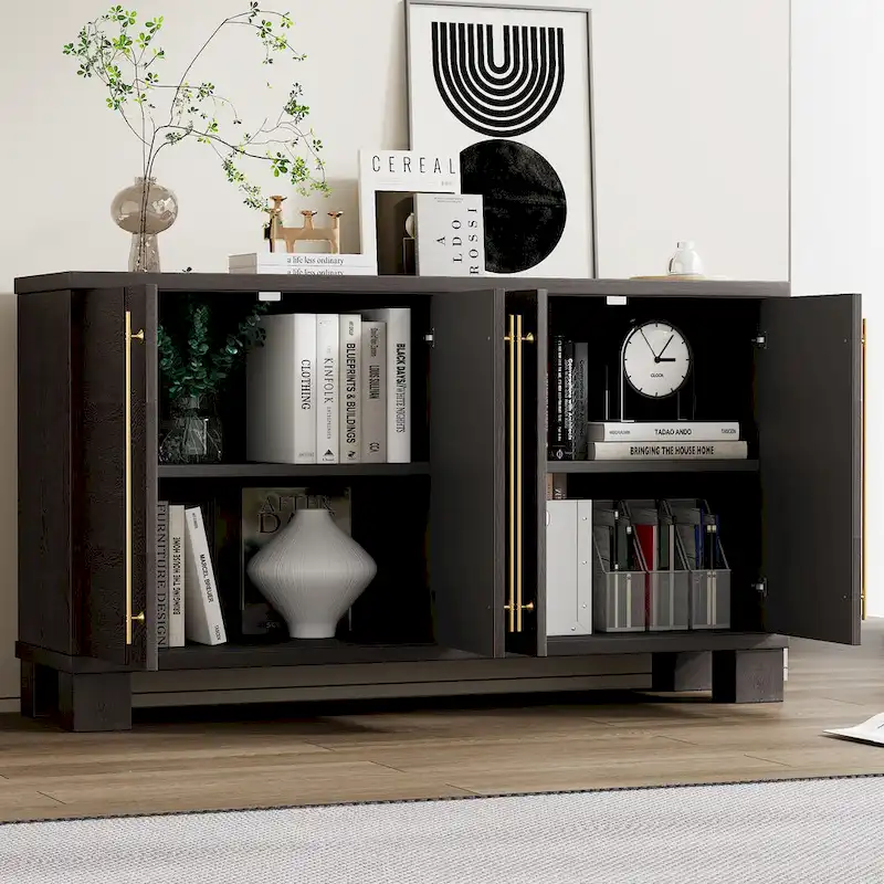 Sideboard Buffet Cabinet with Adjustable Shelves & Gold Handles