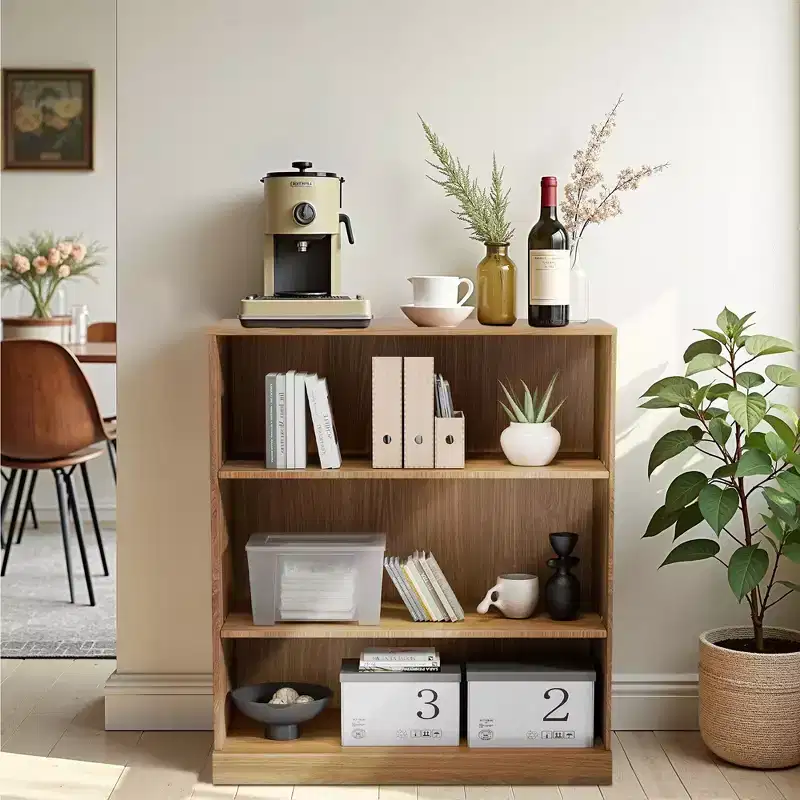 [36-inch | Open Storage]Natural Wood Doorless Decorative Cabinet (Multi-Tier Shelf + Modern Design)