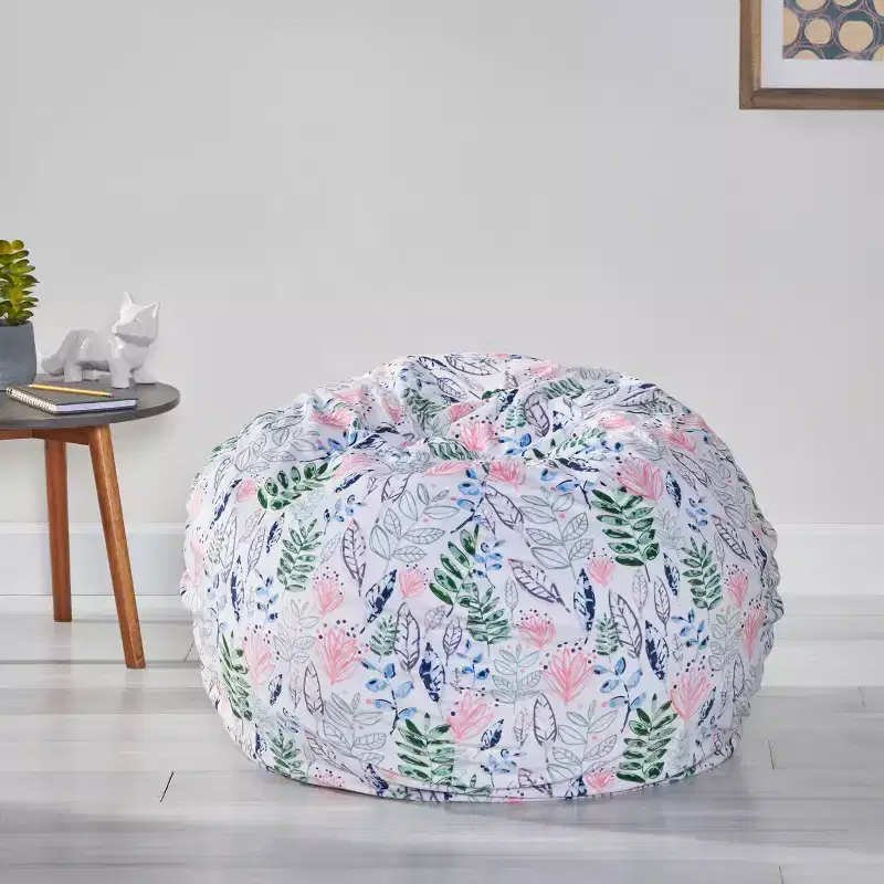 3' Materra Modern Fabric Bean Bag Leaf Blossom Print/White - Christopher Knight Home