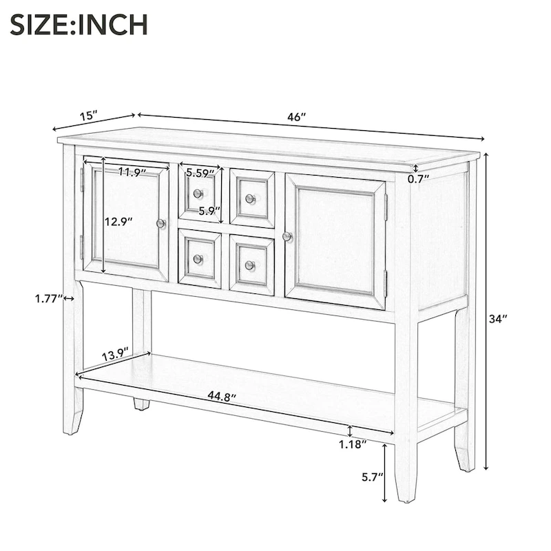 Nestfair Retro Sideboard Console Table with Drawers and Bottom Shelf