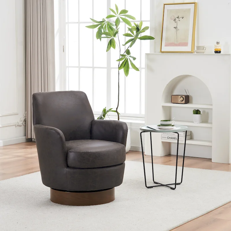 29.3 Upholstered Swivel Barrel Chair with Stainless Steel Base