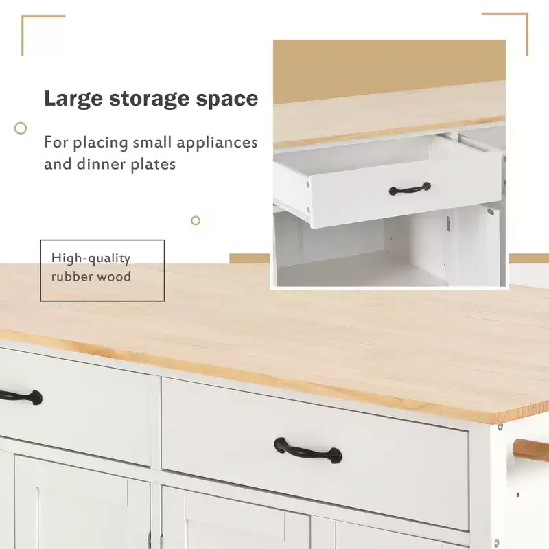 Whisen Modern Wood Kitchen Island with Spice Rack and Drawers