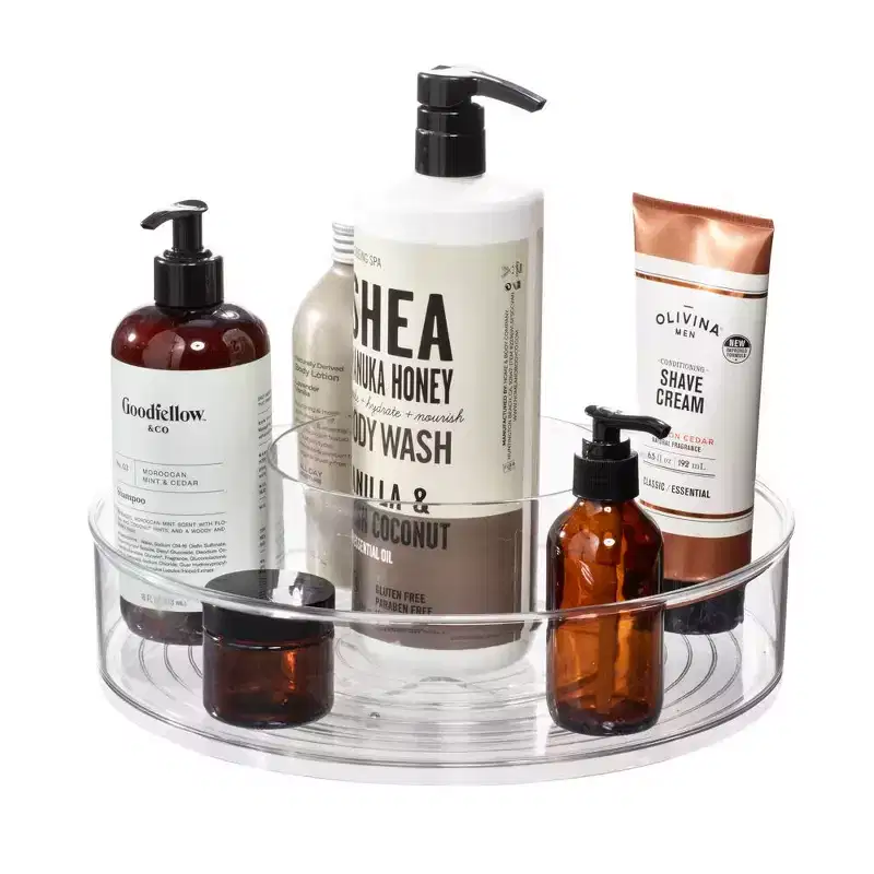 iDESIGN Linus Plastic Turntable Organizer Clear: Rotating Bath Storage Cabinet