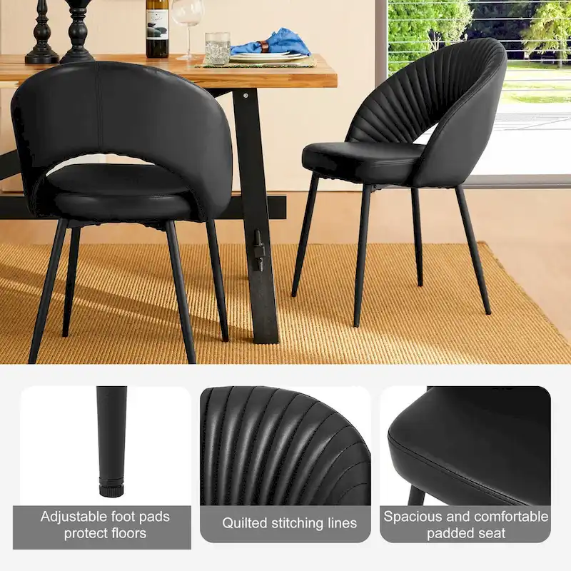 Glitzhome Mid-Century Modern Quilted PU Leather Dining Side Chair with Metal Tapered Legs