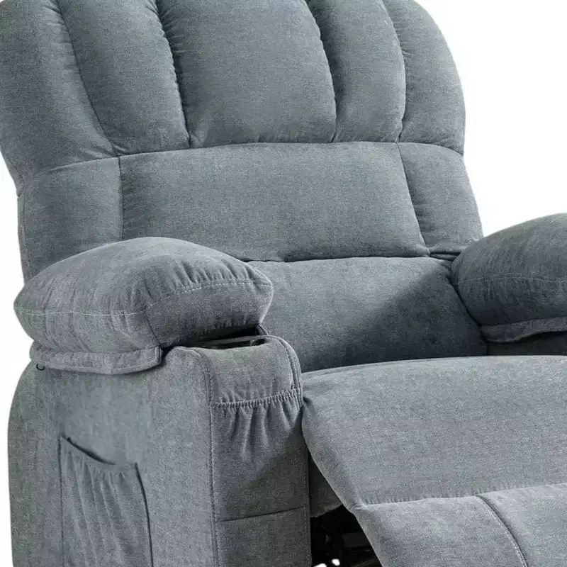 HomeRoots 39 Blue Faux Leather Leather Heated Massage Lift Assist Recliner With USB