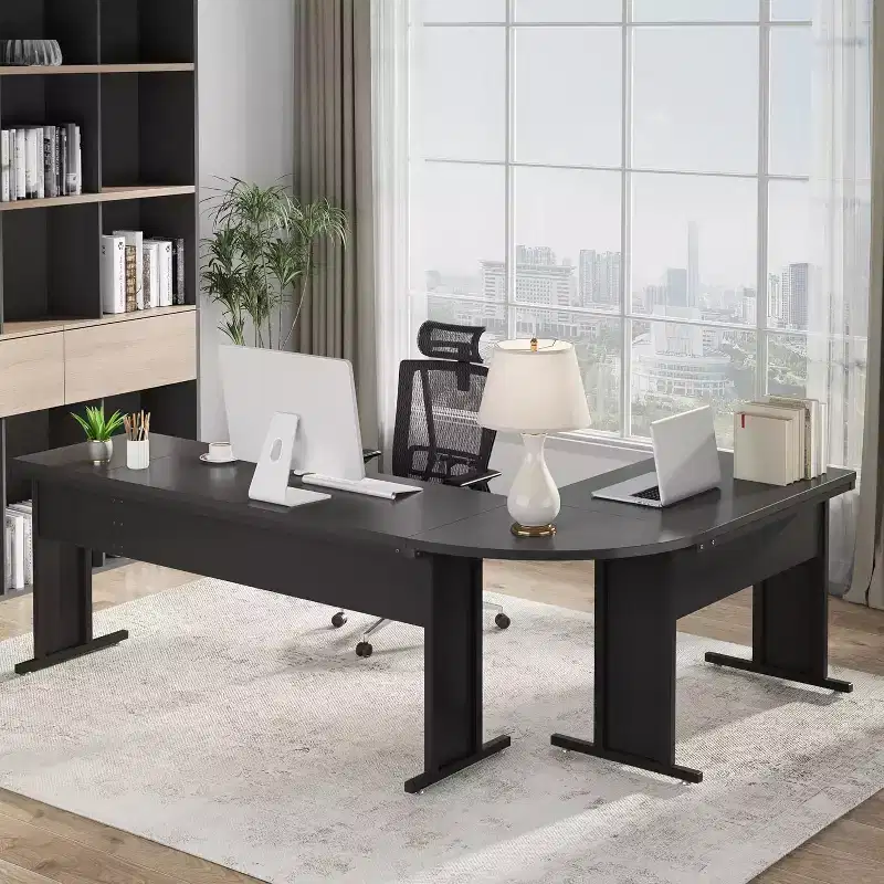 83-Inch Large L Shaped Desk, Reversible Executive Office Desk, Modern Corner Computer Table Business Workstation for Home Office, Black