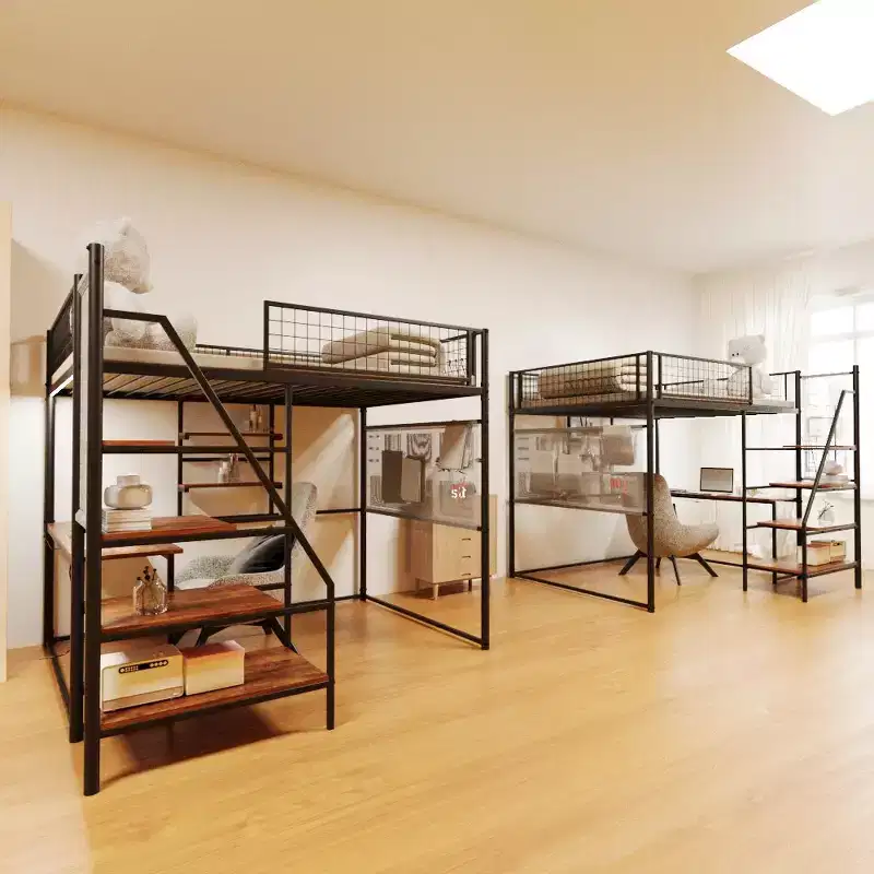 Full Size Black Loft Metal Bed - Desk, Charging Station, LED Lights & Storage, 400LBS Capacity for Bedroom/Dorm