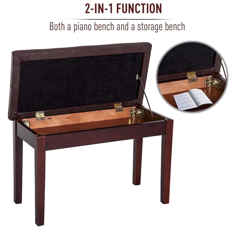 HomCom Faux Leather Padded Double / Duet Piano Bench w/ Music Storage - 13.5*29*19.5