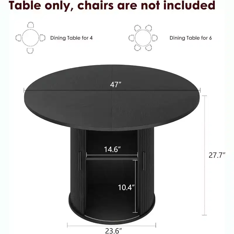 47 Round Dining Table for 4, Kitchen Dinner Table with 2-Tier Storage Shelf and Sliding Wood Door for Dining Room or Living Room