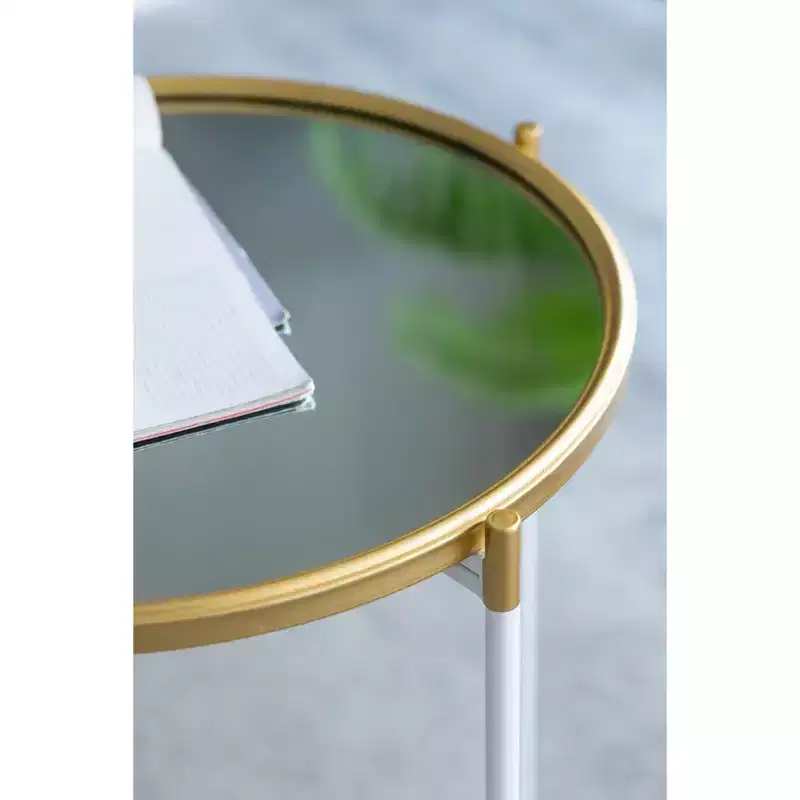 Set of 2 Mirrored Top Accent Side Tables for Living Room