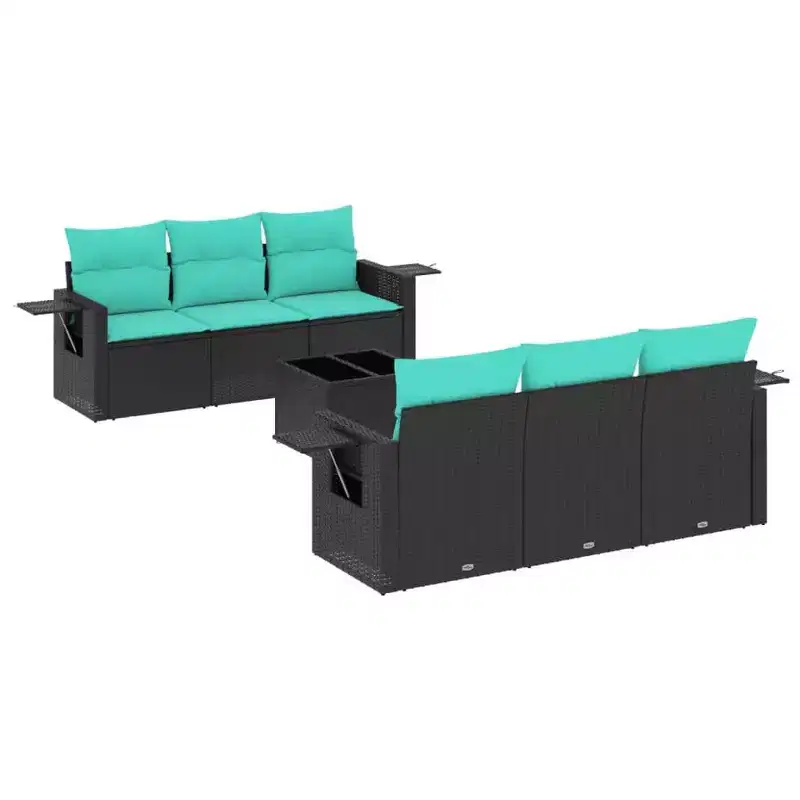 vidaXL 7 Piece Patio Sofa Set with Cushions Black Poly Rattan