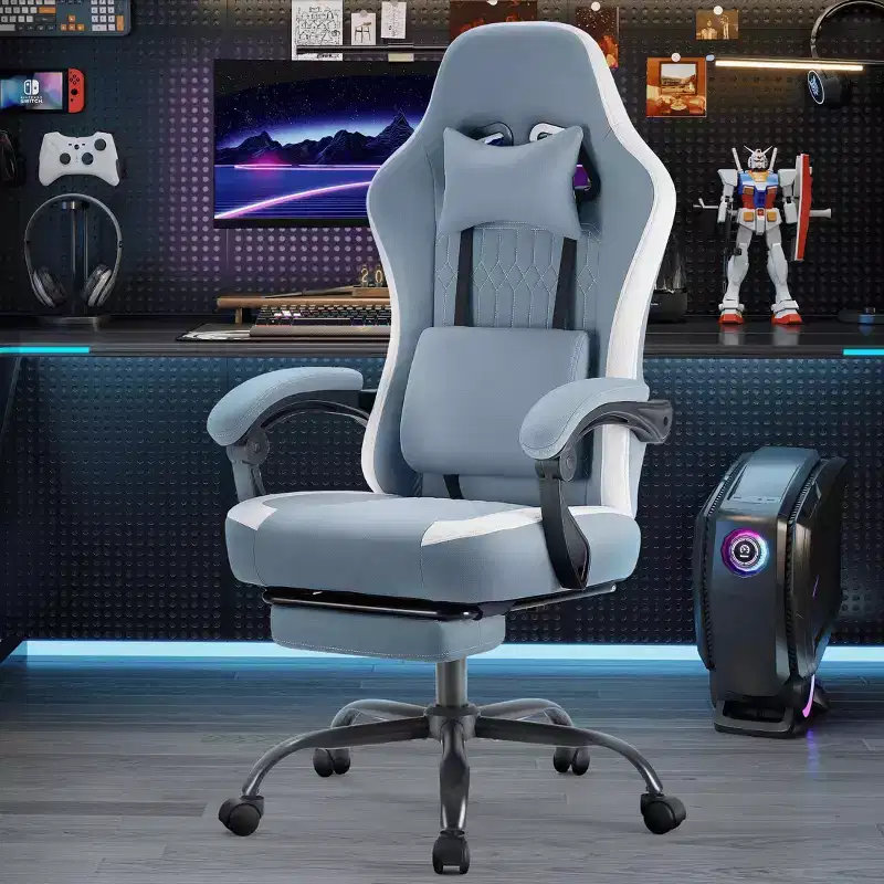 Computer Gaming Chair with Lumbar Support Adjustable Height 360 Rotating Wheels Armrests and Headrests Included