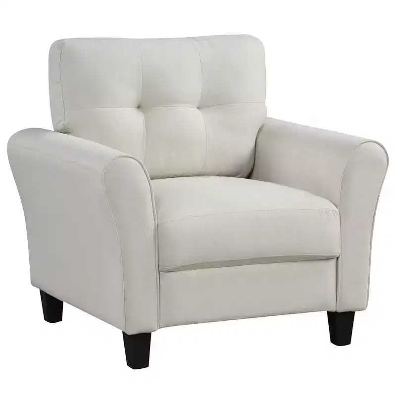 Costway 1/2 PCS Upholstered Modern Accent Chair Mid-Century Armchair with Rubber Wood Legs Beige
